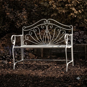 Banc de jardin artistique en fer forgé européen classique de luxe, 2 places, pour extérieur, revêtement poudré - Product Image 1