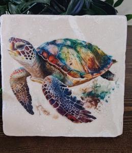 Posavasos rústicos de mármol con diseño de tortuga marina, decoración náutica costera para el hogar, juego de 4 - Product Image 4