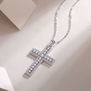 Pendentif Croix Art Déco avec Moissanite Ronde Taillée, en Argent Sterling 925, Bijou Chrétien Religieux, Charme, Cadeau - Product Image 3