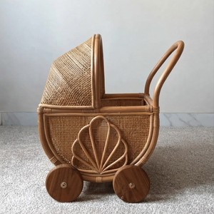 En gros, poussette de poupée vintage en rotin naturel à roues, chariot de jeu d'imitation pour chambre d'enfant - Product Image 6