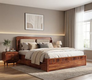Cama de Madera de Sheesham Premium con Cajones de Almacenamiento, Tamaño King, Acabado en Nogal, Cama de Madera Maciza con Cajón de Almacenamiento Práctico, Cama con Ruedas - Product Image 2
