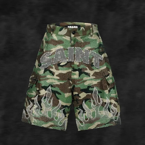 Shorts en jean décontractés vintage pour hommes, taille mi-haute, avec fermeture éclair, logo personnalisé, strass, 100 % coton, vente en gros - Product Image 5