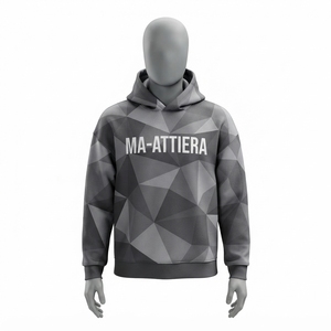 Sweat-shirt à capuche gris pour homme avec imprimé géométrique abstrait, poche kangourou, streetwear personnalisé - Product Image 3