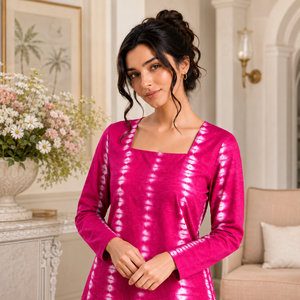 Kurti Largo de Algodón Rosa para Mujer, con Cuello Cuadrado, Estilo Casual Étnico, Kurti Elegante para Damas, Moda de Boutique al por Mayor - Product Image 3
