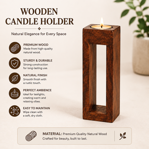 Portavelas de Madera |   Candelabro Artesanal |   Portavelas Decorativo para Velas de Té |   Centro de Mesa Rústico |   Habitación de Hotel - Product Image 3