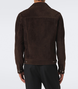 Veste en cuir suédé noir pour homme, fermeture éclair, col montant, quatre poches, style workwear, manteau décontracté, coupe-vent, à capuche, rembourrée de duvet épais - Product Image 2