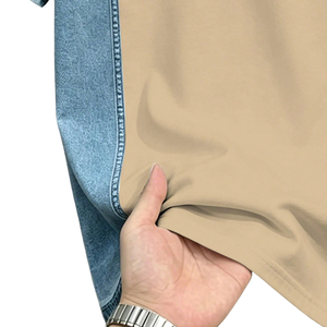 T-shirt décontracté en coton pour homme avec empiècements en jean, manches courtes, coupe classique, respirant, séchage rapide, couleur unie, idéal pour le golf et le quotidien - Product Image 6