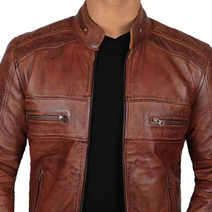 Nouvelle veste en cuir véritable pour homme, de haute qualité, style motard, avec fermeture éclair, nouvelle veste décontractée tendance, disponible dans toutes les couleurs - Product Image 5