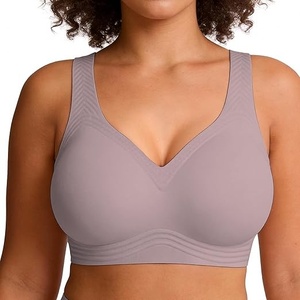 Sujetador deportivo sin costuras transpirable de talla grande para mujer, espalda cruzada, copa completa, sin aros, de Spandex/Nylon sólido, con tirantes ajustables y convertibles - Product Image 4