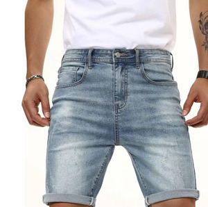 Shorts en jean pour homme, coupe ajustée, confortable, décontracté, pour l'été, gris délavé - Product Image 6