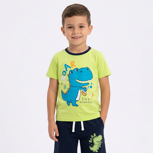 Ensemble T-shirt et short pour garçons, motif dinosaure scientifique de dessin animé, 100 % coton peigné, tenue décontractée pour tout-petits - Product Image 6
