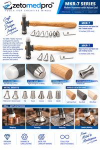 Marteau de modelage MKR-7 avec embout en nylon et 3 ou 7 inserts métalliques, 10 pouces, outil de fabrication de bijoux en bois et en acier ZETOMEDPRO - Product Image 2