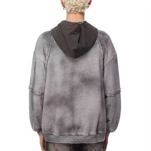 Sweat à capuche oversize pour homme, color block, effet délavé, manches raglan, style vintage streetwear - Product Image 3