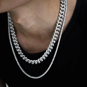 Collier chaîne cubaine unisexe haut de gamme en argent plaqué, avec moissanite géométrique style hip-hop, certifié IGI - Product Image 1