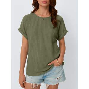 2025 2025 blusas de gofres de verano para mujer, camisetas de manga corta holgadas, ropa de moda informal de negocios, Tops de punto, trajes - Product Image 5