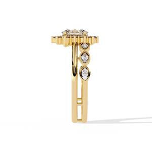 Anillo de compromiso moderno con halo de diamantes de corte ovalado en forma de estrella y banda con bisel vintage en oro de 14 quilates para regalo de aniversario - Product Image 3