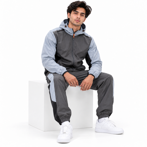 Ensemble veste à capuche légère en nylon et survêtement pour homme, personnalisable, avec fermeture éclair intégrale, respirant, pantalon de survêtement, fournisseur OEM B2B - Product Image 5