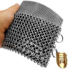 Eco Friendly Premium Stainless Steel Metal Chainmail Scrubber For Cleaning Cast Iron Skillet Grill Pan And Heavy <b>Cookware</b> - Product Image 5