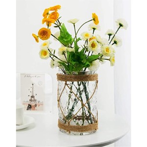 Jarrón de Vidrio Transparente con Diseño Martillado y Red de Cuerda de Yute, Centro de Mesa Rústico para Bodas, Florero Cilíndrico Texturizado, Decoración de Mesa - Product Image 3