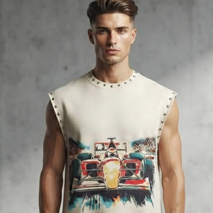 Débardeur personnalisé imprimé vintage en jersey 100 % coton, sans manches, col rond, pour homme, décontracté, vente en gros OEM, séchage rapide - Product Image 5