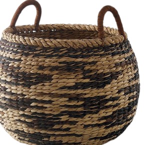 Wholesale Two Tone Black and Natural Water Hyacinth <b>Basket</b> Handcrafted Storage Laundry <b>Hamper</b> with Sturdy Handles Eco Friendly - Product Image 4