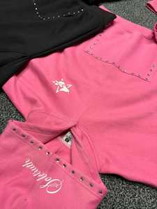 Chándal de mujer de 480GSM de alto gramaje con pedrería, estampado personalizado, sudadera con doble cintura, para gimnasio, al por mayor - Product Image 4