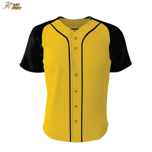 Maillot de baseball personnalisé jaune et noir respirant 100 % polyester pour homme, boutonné, uniforme d'équipe par sublimation, nom et numéro OEM, vente en gros - Product Image 3