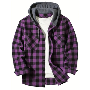 Chaqueta Ligera de Franela, Camisa a Cuadros Informal con Bolsillos en el Pecho y Tela de Mezcla de Algodón Suave, Ajuste Cómodo - Product Image 2