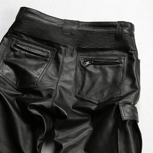 กางเกงหนังแท้ทรงสลิมฟิตสำหรับผู้ชาย ขายส่ง OEM กางเกงมอเตอร์ไซค์หนังวัว กันลม แฟชั่นสตรีทแวร์ จากผู้ผลิต - Product Image 6