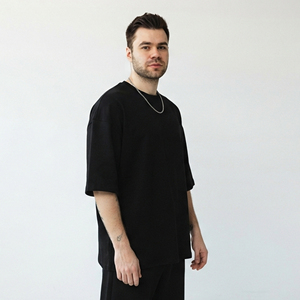 T-shirt en coton oversize à col rond pour homme, manches courtes, coupe décontractée, épaules tombantes, style streetwear, coupe ample - Product Image 5