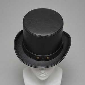 Unisex Black Leather <b>Top</b> <b>Hat</b> with Gold Coin Band 56-58CM England Style Adult Casual Digital Printing Four Seasons - Product Image 3