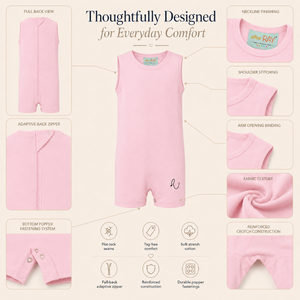 บอดี้สูทสีชมพูแบบไม่มีแขนมีซิป |   เสื้อผ้าสำหรับผู้ที่มีความบกพร่องทางประสาทสัมผัส ผ้าฝ้ายยืดหยุ่น 100% เนื้อนุ่ม ใส่ได้ทุกเพศทุกวัย เหมาะสำหรับเด็ก สวมใส่ได้ทุกวัน - Product Image 3