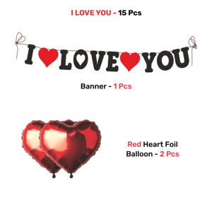 Kit Combo Premium Rouge I Love U |   15 ballons rouges en forme de cœur et d'amour en aluminium |   Je t'aime Sash & Banner - Product Image 3