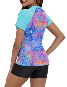New Fashion Style Printed Overall Cheap Rash Guards Sport <b>Swim</b> Wear <b>Women</b> Two Piece Shorts Sleeve Fitness Rash Guard - Product Image 3