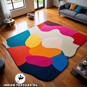 Alfombra Antideslizante de Lana/Viscosa de Primera Calidad, Diseño Geométrico, Hecha a Mano, Color Beige, Apta para Mascotas, a Bajo Precio, INDIAN TEXTILES H/L - Product Image 1