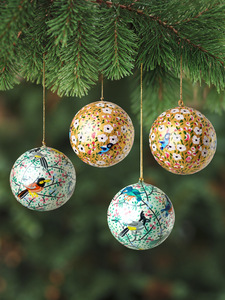 Ornements en papier mâché faits à la main, motifs floraux et d'oiseaux, imprimés en 3 couleurs, décoration traditionnelle suspendue pour arbre de Noël GM - Product Image 1