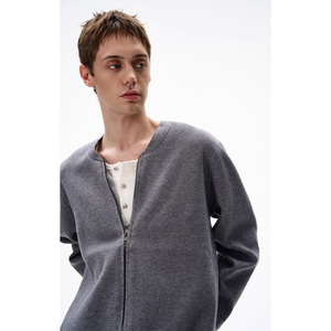 Wholesale Autumn Stand Collar Loose Blank <b>Cardigan</b> Solid Color Acrylic Knitted Full Zip up Sweater - Product Image 5