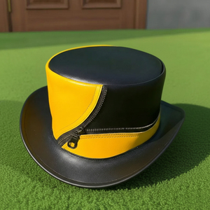 Chapeau haut de forme en cuir jaune et noir, fait main, sur mesure, de qualité supérieure, style Steampunk, pour cosplay et festival - Product Image 1