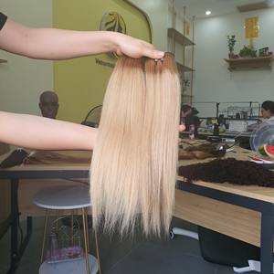 613 Blonde Remy Vierge Cheveux Épaule Longueur Perruques Extensions de Cheveux 100% Vietnamien Humain Soyeux Vague Droite Machine Double Trame - Product Image 4
