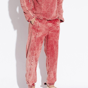 Pantalon de survêtement personnalisé en molleton délavé à l'acide, style jogger, en French Terry, effet soleil délavé, imprimé vintage, usé, pour homme, OEM - Product Image 1
