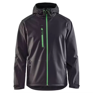 Veste d'hiver imperméable à capuche pour homme, style sportif, extérieur en polyester enduit PU, coupe classique avec fermeture éclair - Product Image 1