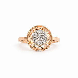 Anillo Redondo de Plata de Ley 925 para Mujer con Circonita Cúbica, Diseño Vintage de Halo y Filigrana, Patrón Geométrico, Acabado Pulido - Product Image 1