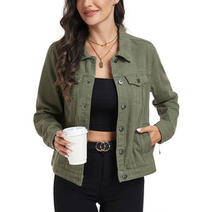 Streetwear Style Women's Olive Green Denim <b>Jacket</b> 100% Cotton Quick Dry Turn-Down Collar Button Closure Autumn Wear Denim <b>Jacket</b> - Product Image 4