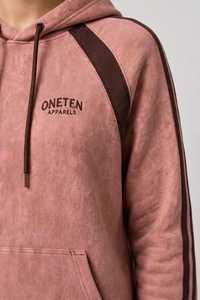 Ensemble de survêtement 2-en-1 pour femme, imprimé color block marron et blanc, en polyester/coton, à manches longues, col roulé zippé, coupe ample et sportive - Product Image 6