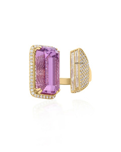 Bague ouverte vintage pour anniversaire de mariage, en moissanite violette taille émeraude, en or 10K 14K 18K, bijoux fins - Product Image 4