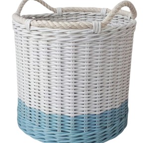 Modern White And Blue Ombre Rattan <b>Basket</b> With <b>Rope</b> Handles Handmade Woven Storage Container Decorative Organizer For Room - Product Image 4