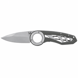Grau-Silberne Klappmesser mit Scharfer Edelstahlklinge Kreisförmiger Fingerring Durchbrochener Metallgriff Outdoor EDC Utility-Messer - Product Image 1