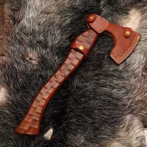 THEWIZ CRAFTS Handmade High Carbon Steel Viking Tomahawks Industrial Grade Survival Camping Hatchet Wooden <b>Handle</b> Leather Sheath - Product Image 6