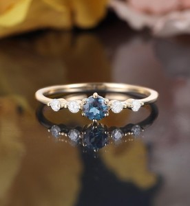 Bague de fiançailles en argent sterling et or 14 carats avec pierre précieuse Alexandrite à changement de couleur, bijou de luxe vintage pour mariage, cadeau pour elle - Product Image 1