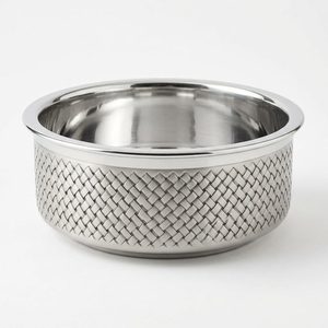 Bol de service tissé en acier inoxydable SS304 fait main, 18 cm, aspect diamant, Chatai, pour la décoration de la maison, les hôtels, les mariages - Ensemble de 1 - Product Image 1